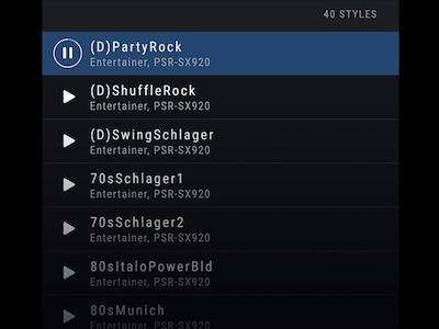 Screen where one of the Style listings is highlighted to indicate that it is playing